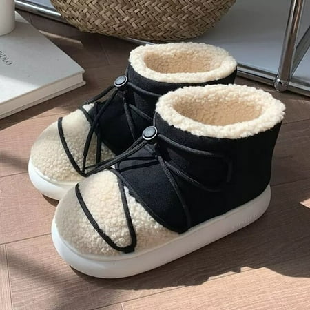 

PIKADINGNIS New Winter Warm Snow Boots 2022 Fur Design Women Short Boots Non-slip Light Comfortable Men Home Slippers High Top Bread Shoes
