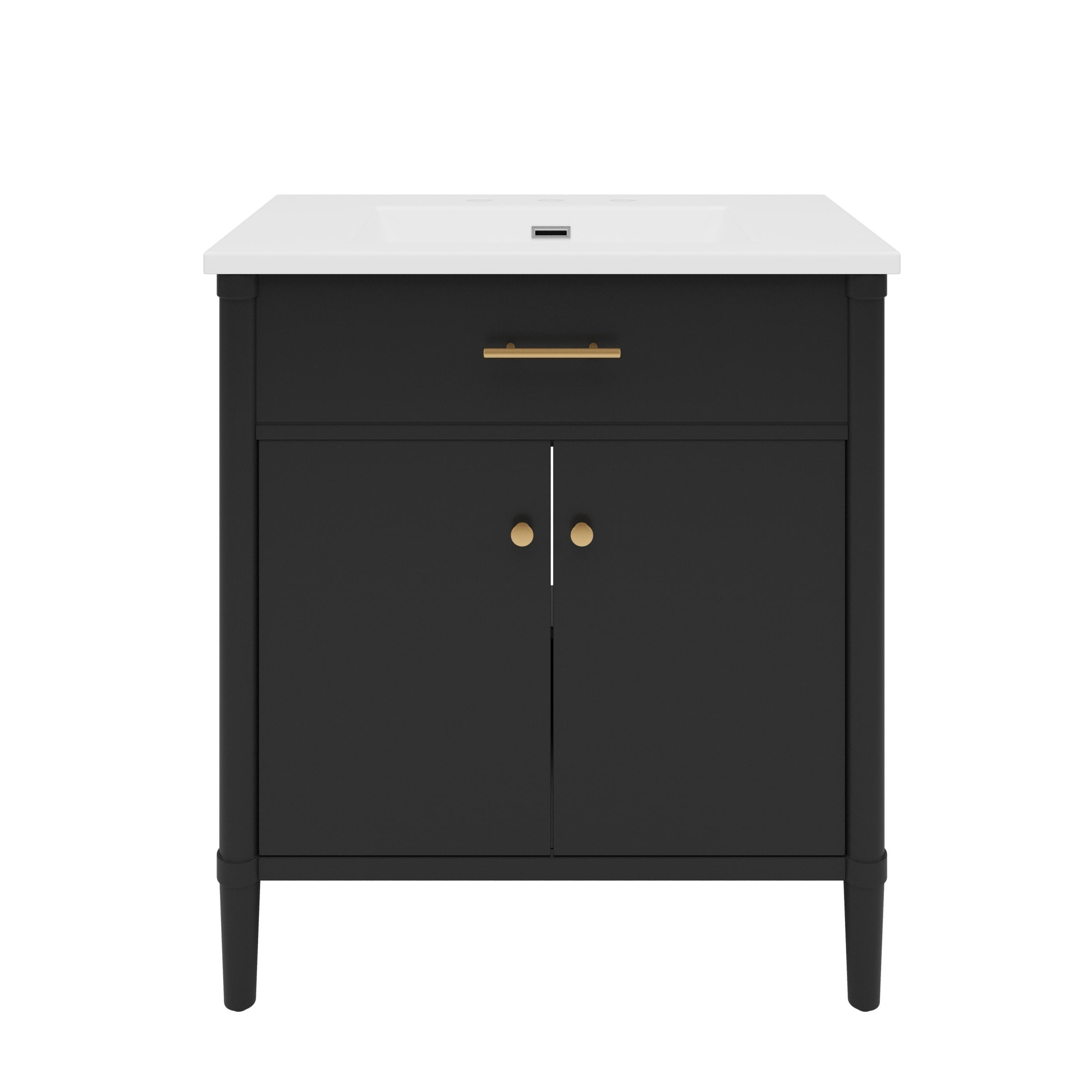Christopher Knight Home 31" Modern Bathroom Vanity, Adjustable Shelf Cabinet with Ceramic Sink, Black