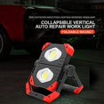 thumbnail image 2 of Luz de trabajo LED recargable, reflector portátil plegable de 2 mazorcas con base magnética y soporte de rotación de 360, focos impermeables para acampar, emergencia, 2 of 5
