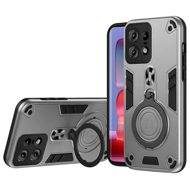 For Motorola Edge 50 Pro 5G Case Rotatable Kickstand PC TPU Drop Protection Phone Cover - Black