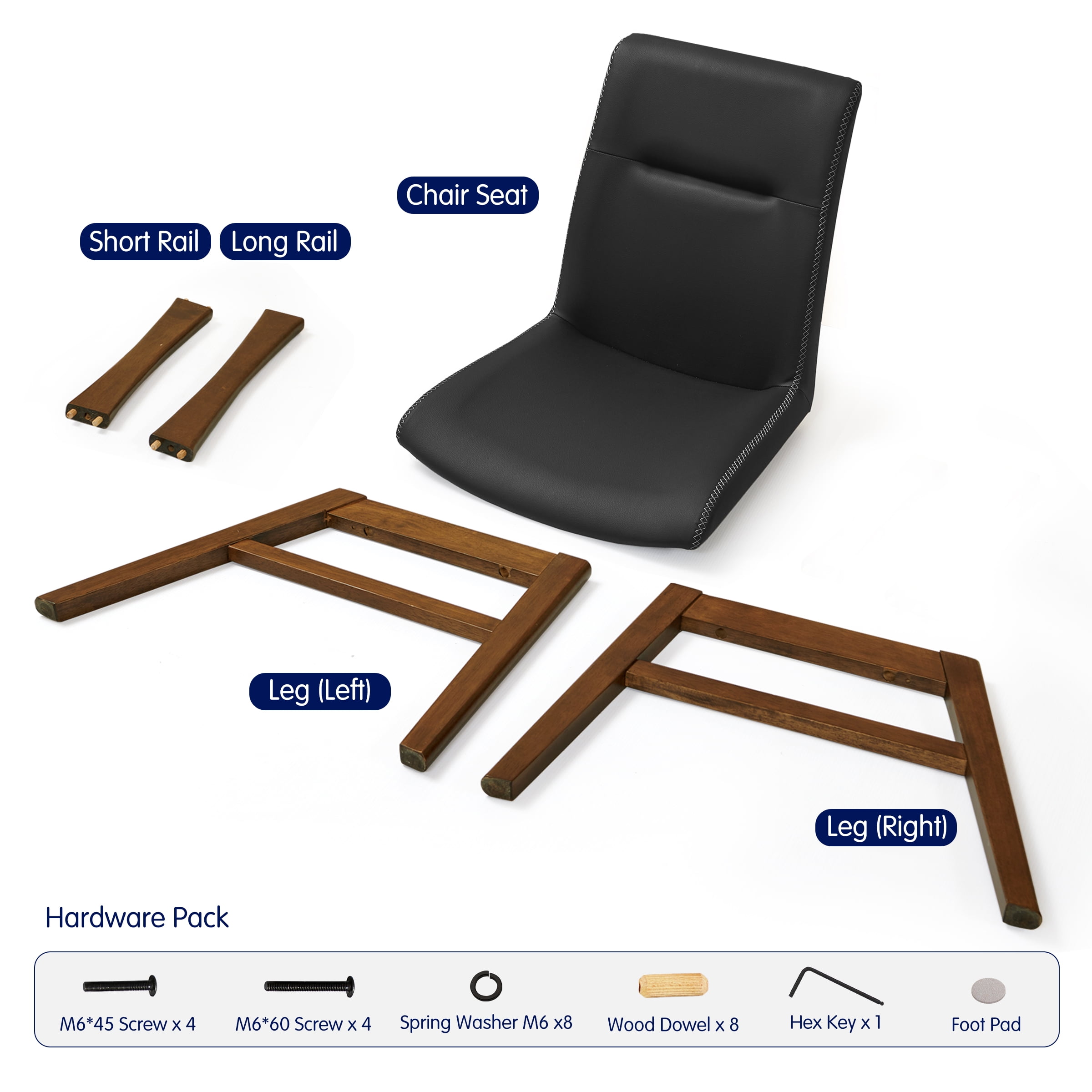 DyFun Leather Dining Chairs Set of 2 with Solid Wood Legs and Elegant Stitching for Kitchen and Dining Room, Black