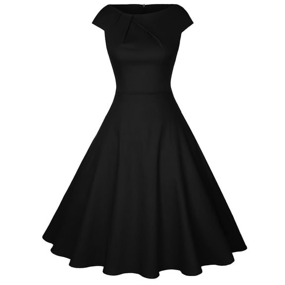 Tiqkatyck Spring Dresses for Women 2024, Women's Short Sleeve Elegant A-Line Party Wedding Guest Swing Dress, Summer Dresses for Women 2024 Black