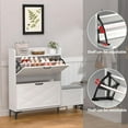 thumbnail image 4 of Shoe Cabinet Storage for Entryway with Bench & Hidden Storage, Shoe Organizer with Ergonomic Opening, Curved Design, with Three Adjustable Heights, Shoe Storage Cabinet for Hallway, White, 4 of 13