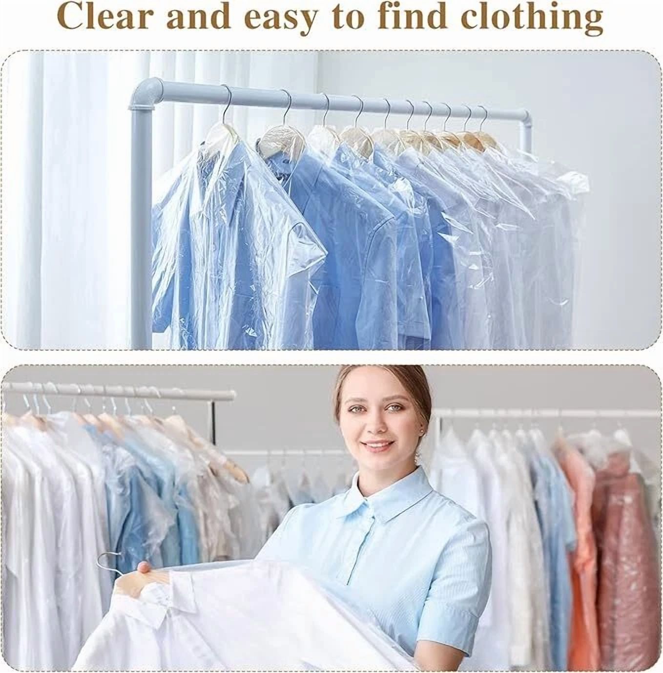 BUTTERFLY- 20 Pack Garment Bags For Hanging Clothes Plastic Garment Bags Clear Clothe Cover