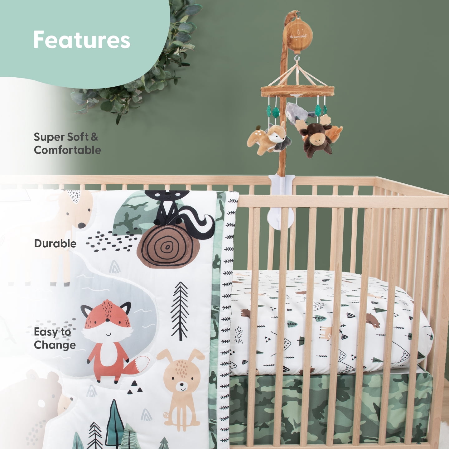 The Peanutshell Wildest Dreams Baby Crib Bedding Set and Stuffie Plush Toy, 4-Piece Set