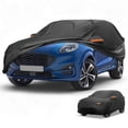 thumbnail image 1 of Funda para automóvil impermeable Unique Bargains para protección contra todo tipo de clima, sol y lluvia, cubierta exterior completa para Ford Puma 2019-2023 210D-PU negra con franjas reflectantes, 1 of 5