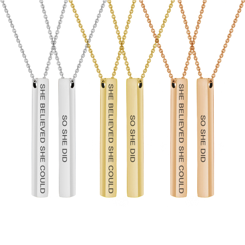 Anavia Motivational 4-Sides Bar Necklace Stainless Stee Mother's Day Gift for Mom Inspirational Jewelry Gift for Mom 18"Cable Chain with Gift Box [Gold - She Believed She Could So She Did]