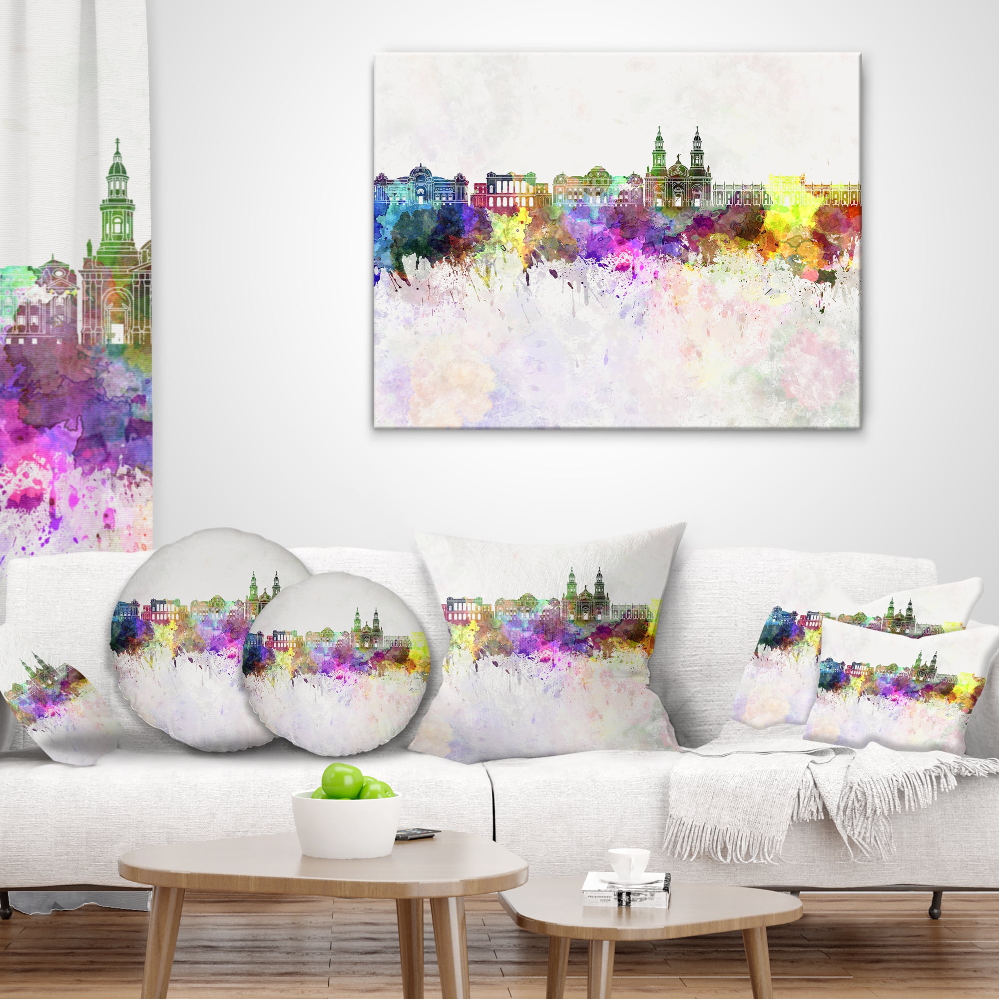 Designart Santiago de Chile Skyline - Cityscape Painting Throw Pillow - 12x20