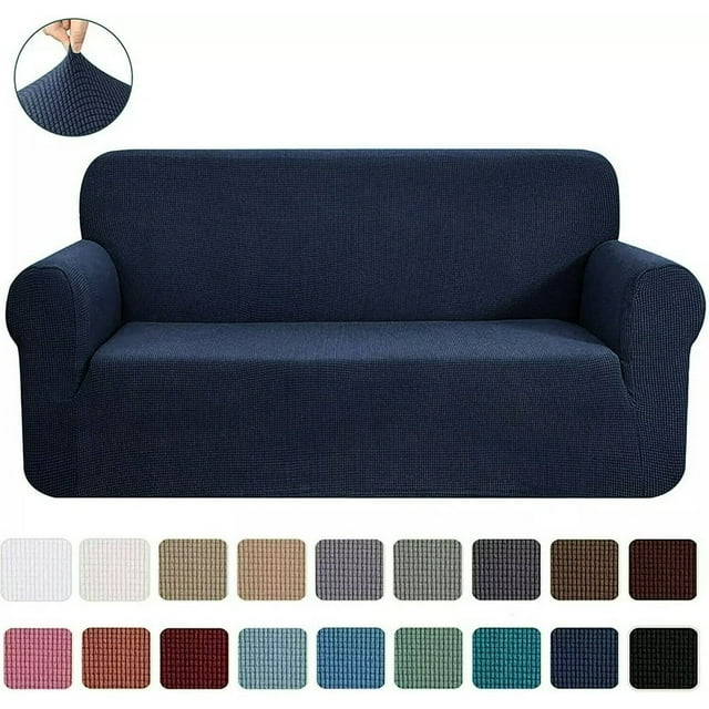 Ensemble 2 Pcs 2024 Housse de Canapé et Causeuse Protège-Canapé Extensible 4 Directions Élastique - 96” x 74” Bleu Marine