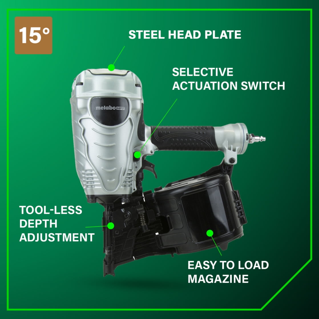 Metabo HPT Pneumatic Coil Framing Nailer, 15-Degree, NV90AGS