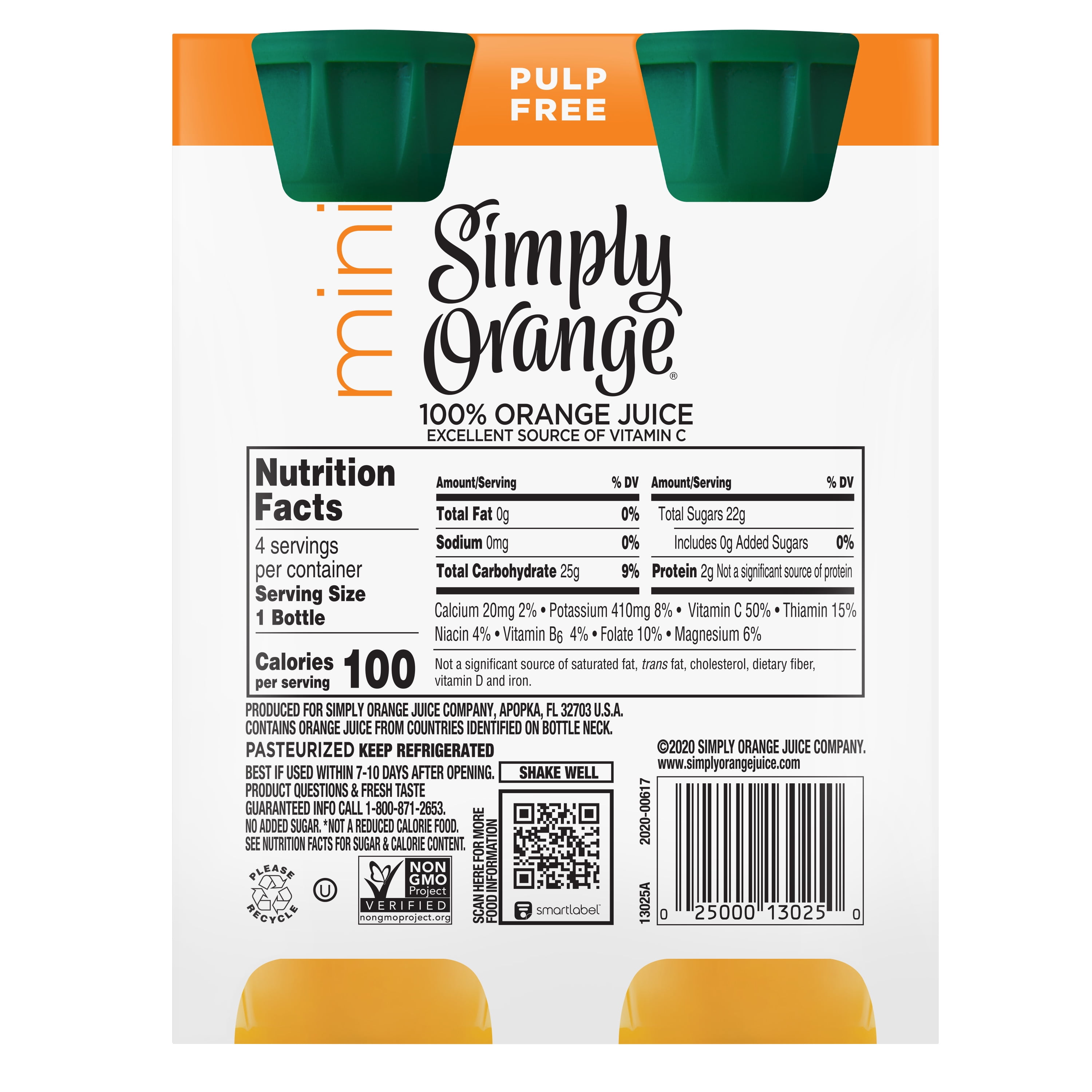 Simply Orange Mini Pulp Free Orange Juice - 4 pk - 8 oz btl