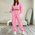 thumbnail image 2 of Women's 2 Piece Tracksuit Set Crewneck Cropped Long Sleeve Top High Waist Cargo Jogger Pants Elastic Waist Side Pockets Relaxed Comfortable Outfit for Workout Casual Daily Wear Pink_#47 M, 2 of 5