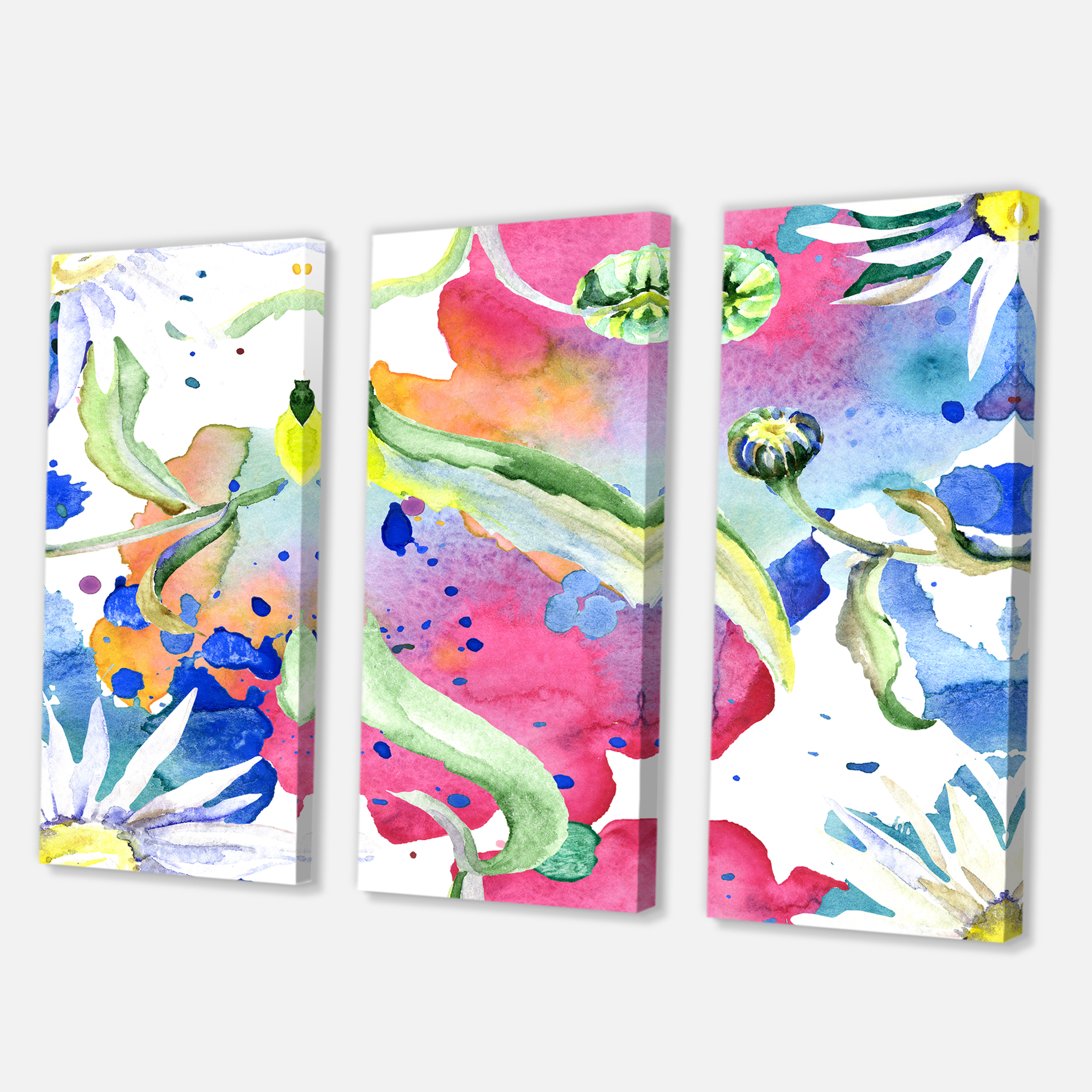 Designart ' Iridiscent Colorful Daisy Flowers ' Transitional Canvas Wall Art Print