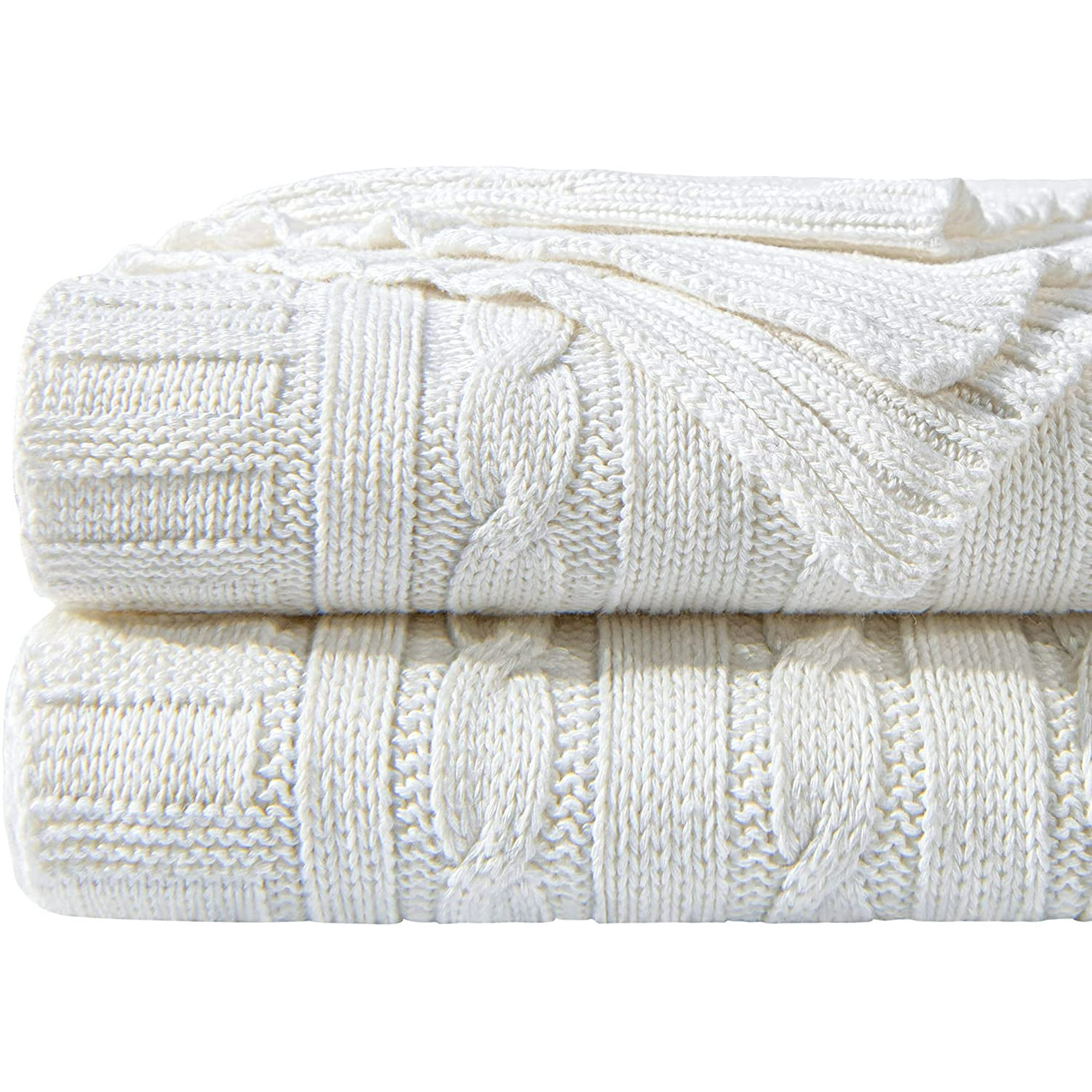 100 Cotton Cable Knit Throw Blanket Super Soft Warm Multi Color 51 x 67 inches White