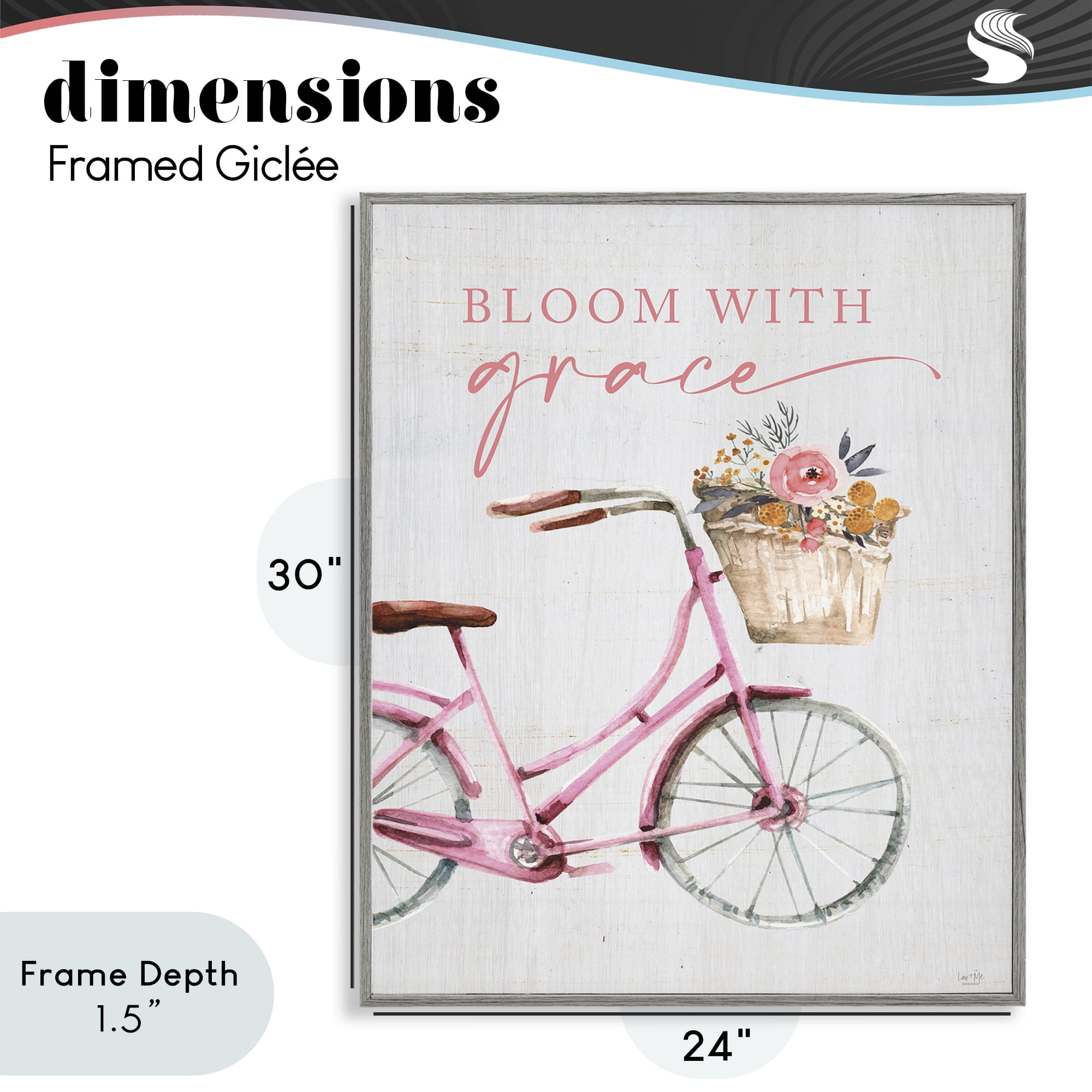 Stupell Industries Bloom With Grace Bicycle Gray Framed Giclee Art, design by Lux + Me Designs