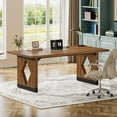 thumbnail image 2 of Finmind 63-Inch Large Executive Desk, Modern Wood Computer Desk, Versatile Writing Desk for Home Office or Study - Brown, 2 of 7