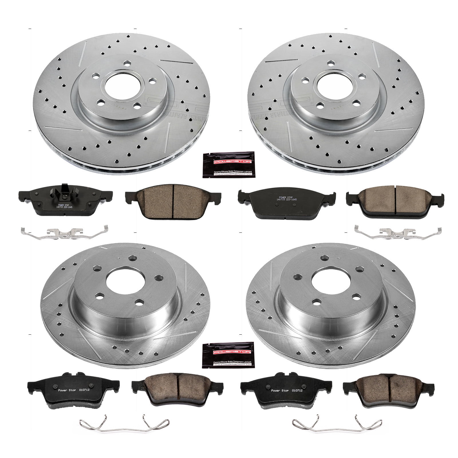 PowerStop Front and Rear Z23 Evolution Sport Carbon-Fiber Ceramic Brake Pad and Drilled & Slotted Rotor Kit Fits: FORD Select Models K6478