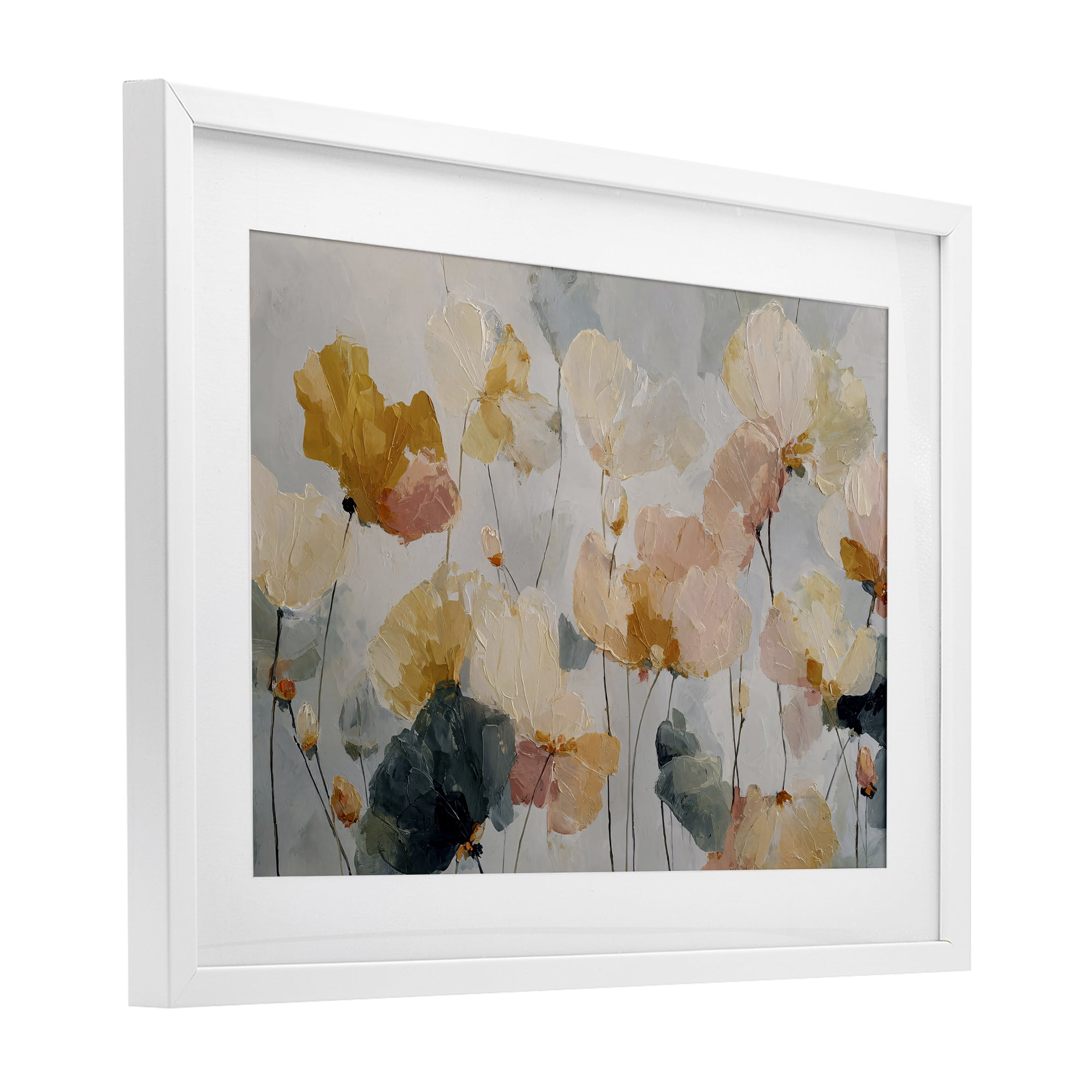 Stupell Industries Abstract Brushed Petals White Framed Print Under Glass, design by Jacky Ngan