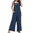 thumbnail image 2 of Hvyesh Plus Size Womens Jumpsuits Casual Cotton Linen Jumpers Summer Rompers Sleeveless Loose High Waist Wide Leg Overalls with Pockets 2024, 2 of 9