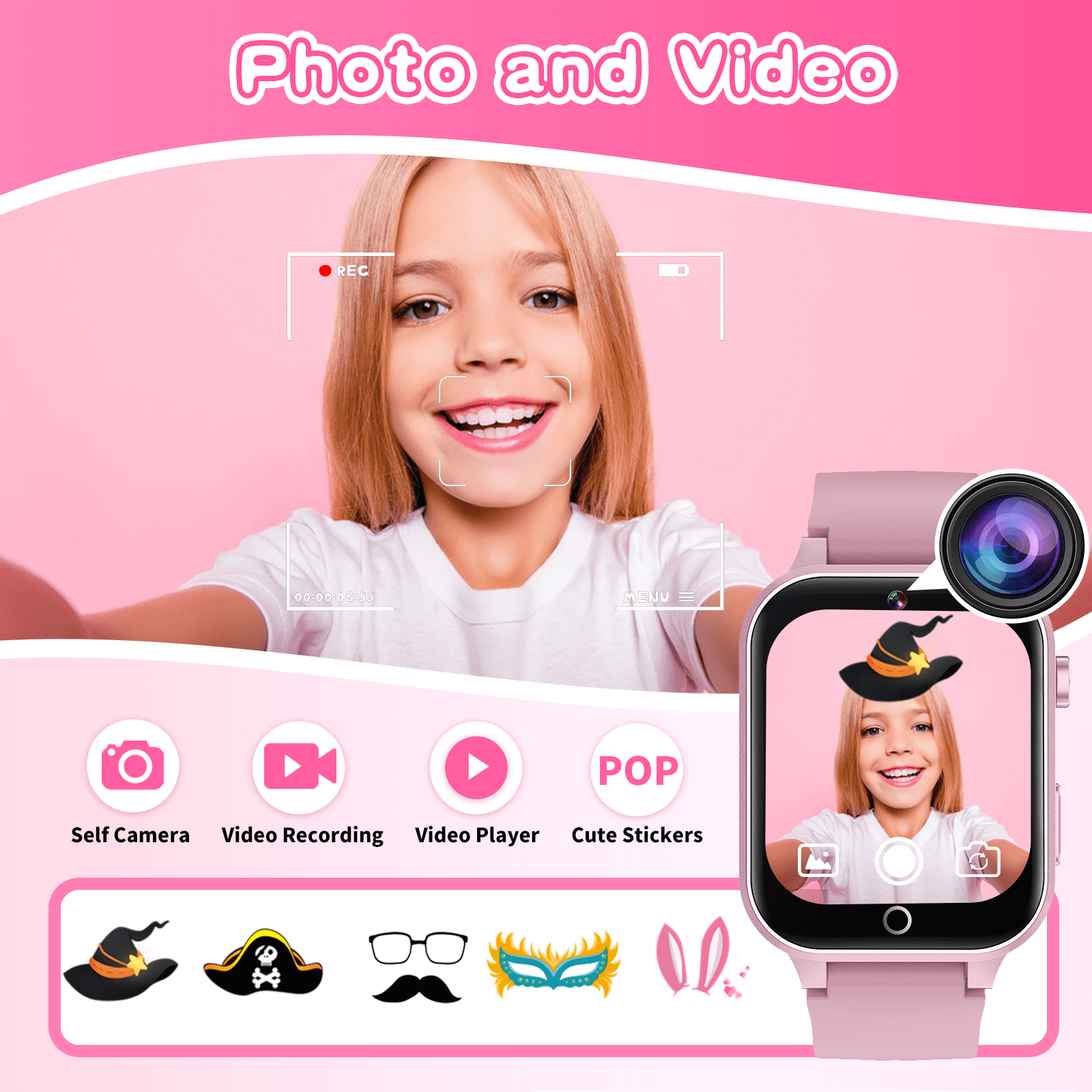 Vakzovy Kids Smart Watch Gift for Age 5-12, 26 Games HD Touch Screen Kids Watches with Video Camera Music Player Pedometer Flashlight Educational Toys Birthday Gifts for Girls Boys Ages
