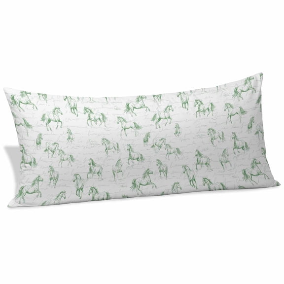 Green Horse Body Pillow Covers 20"x60", Watercolor Vintage Animals Soft Brushed Microfiber Breathable Throw Pillow Covers, Decorative Pillowcase with Zipper for Couch Sofa Bedroom Living Room