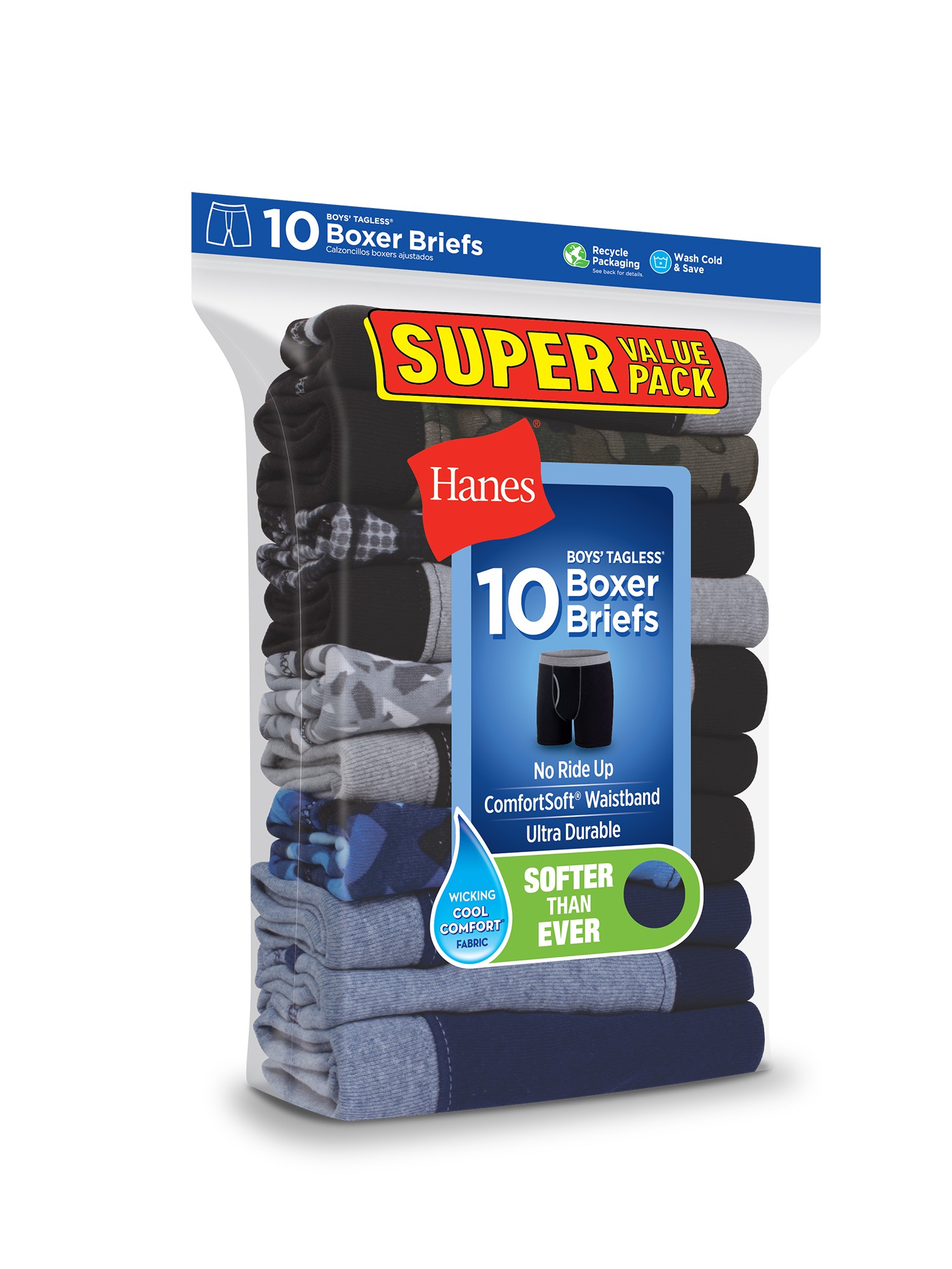 Hanes Boys 10 Pack Tagless ComfortFlex Waistband Boxer Briefs (Sizes S-XXL) - image 2 of 7