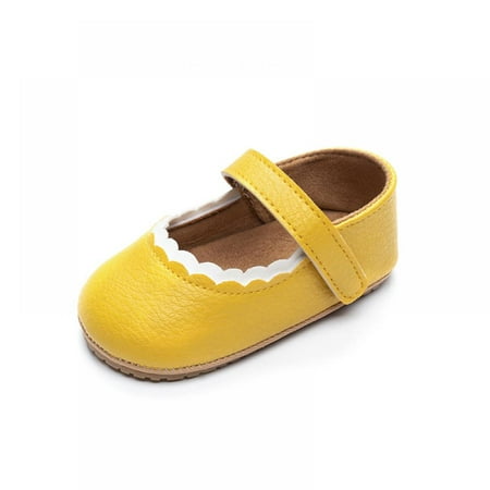 

Xmarks Infant Baby Girl Shoes Baby Mary Jane Flats Princess Wedding Dress Shoes Crib Shoe for Newborns Infants Babies Yellow 6-12M