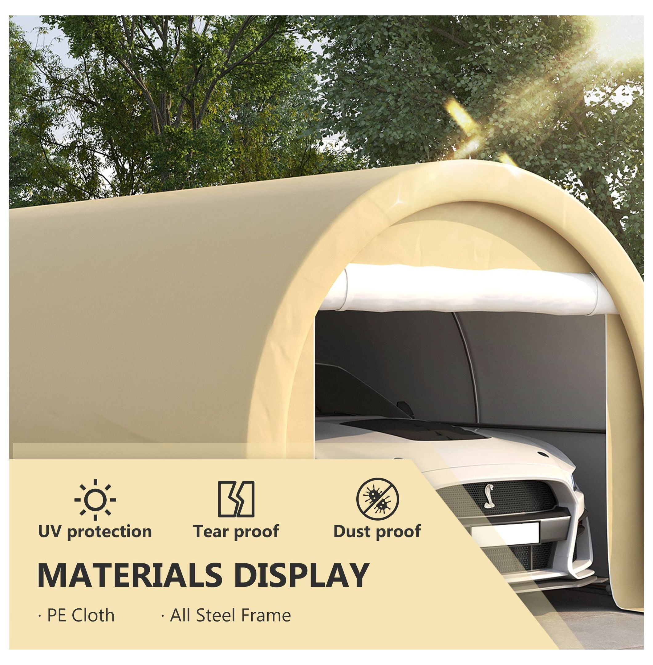 16'x10' Carport Heavy Duty Portable Garage Tent with Zipper Door - Anti-UV PE Canopy Cover for Car, Truck, Boat, RV - Outdoor Storage Shelter
