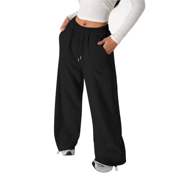 Blekii Girls' Wide Leg Baggy Sweatpants | Teen Loose Fit Pants, Casual Barrel Trousers with Pockets, 5-14 Years Fall Outdoor Wear Black, Size: 120