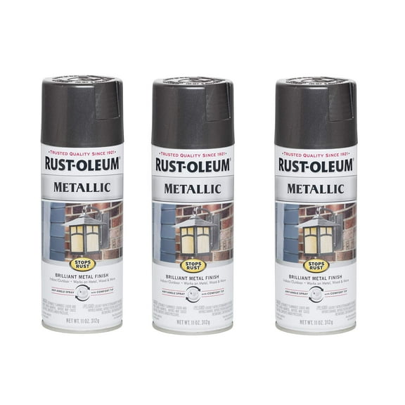 Rust-Oleum Stops Rust Metallic Spray Paint - Durable, Charcoal - 3 Pack, 11 Ounce