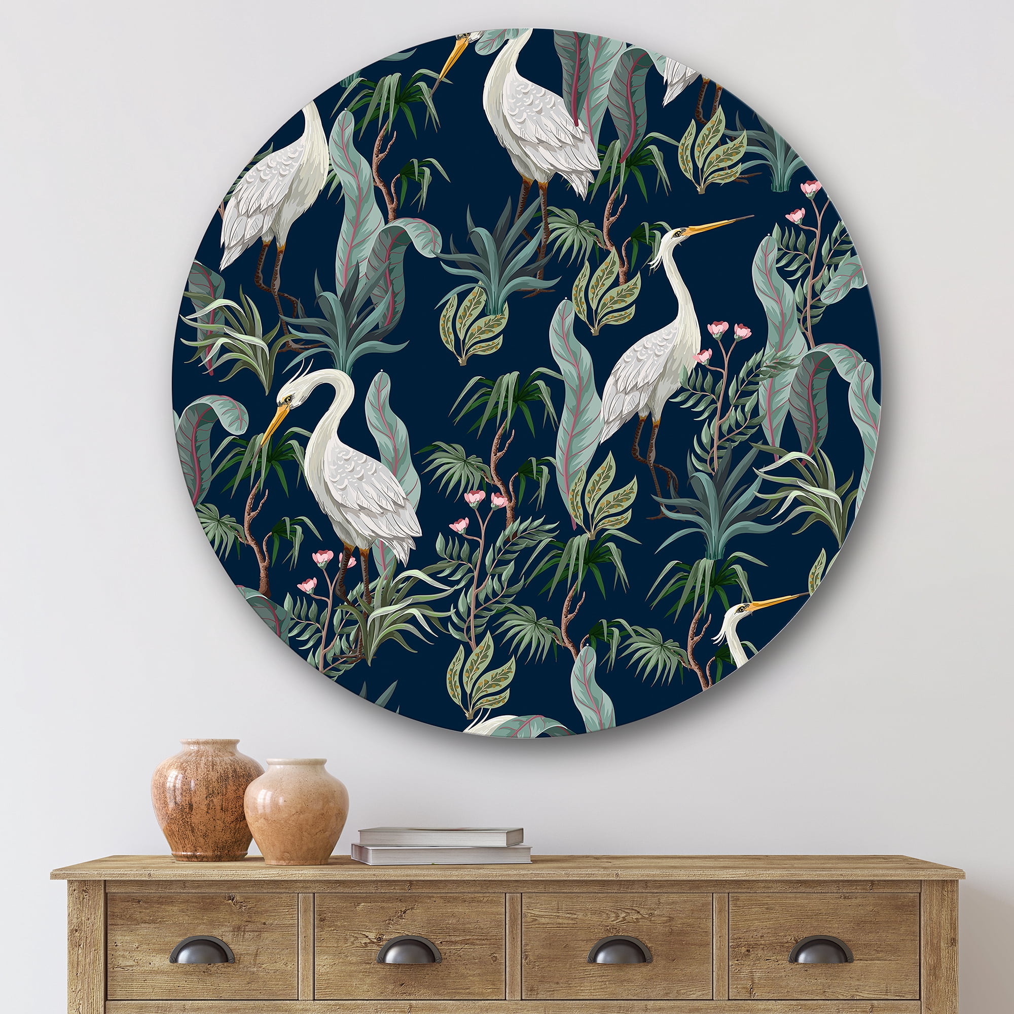 Designart 'Chinoiserie With Peonies and Birds VII' Traditional Circle Metal Wall Art 36x36 - Disc of 36