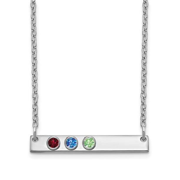Solid 925 Sterling Silver 3 Birthstone Small Bar Pendant Necklace ...