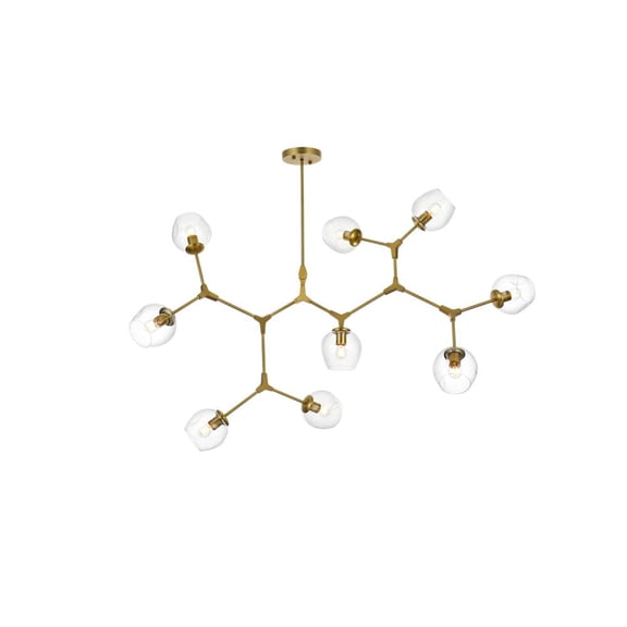 Elegant Lighting Cavoli 60" 9-Light Metal & Glass Chandelier in Brass/Clear