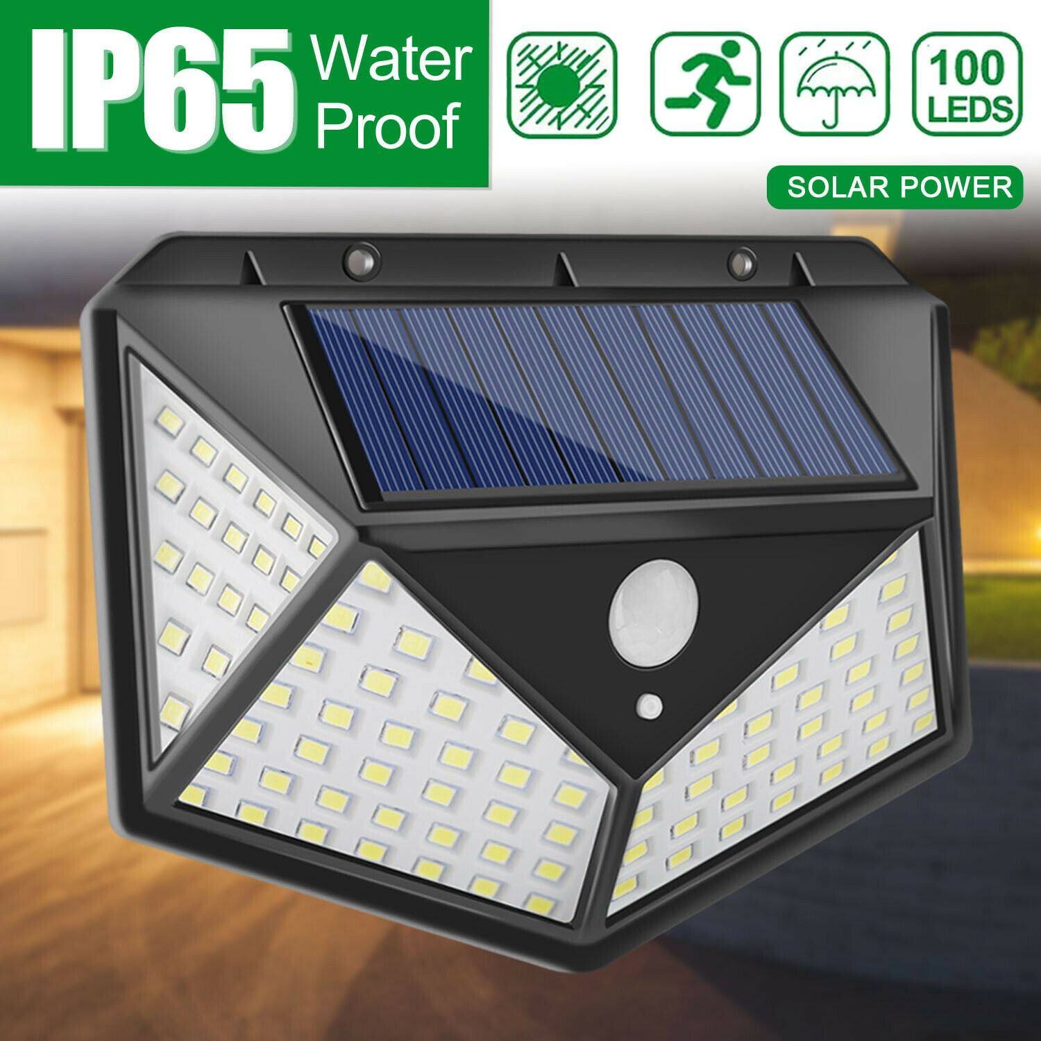 100 LED Solar Wall Lights Outdoor Security Motion Sensor Garden Lamp Waterproof 