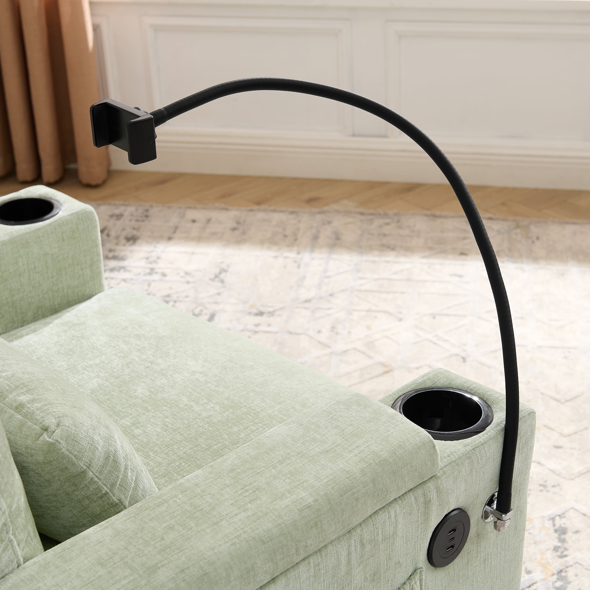Recliner Chair with Adjustable Backrest, Cup Holders, USB Charging Port, Phone Stand, Arm Storage and Storage Ottoman