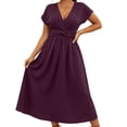 thumbnail image 2 of Ayolanni Belted Women Summer Dresses V-Neck Short Sleeve Solid Maxi Cocktail Dress Wedding Guest Plain Formal Sundress Purple XL, 2 of 5