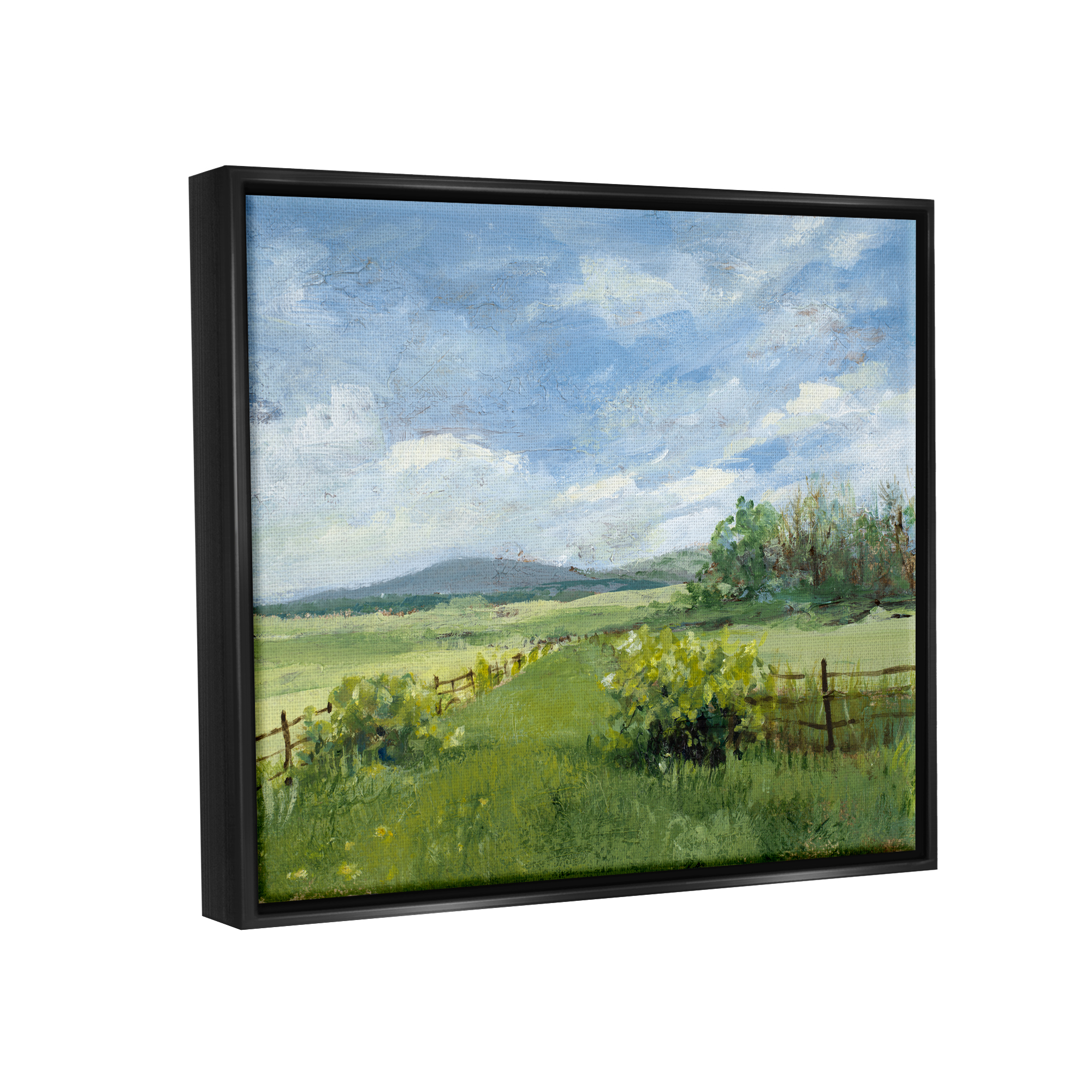 Stupell Industries Countryside Landscape Painting Nature Painting Black Floater Framed Art Print Wall Art, 21 x 17