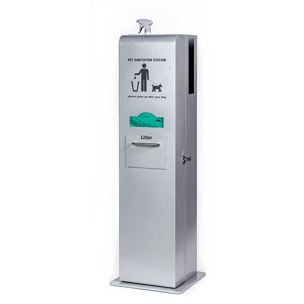 Indoor Dog Waste and Sanitation Station - Includes Built-in Bag Dispenser, Enclosed Trash Bin, Paper Towel Holder, Spray Bottle
