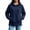 Navy, variant on Hoodie for Womens Xaqiouau Solid Cross Neck Hooded Pullover Sweatshirt Split Hem Side Pockets Long Sleeve Basic Tops For Fall Athleisure Casual Daily Wear Brown L