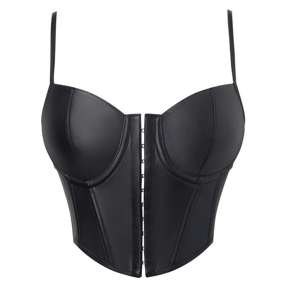 WRKEKC Tank Top for Women Faux Leather Solid Color Steel Bone Front Buckle Back Lace Bustier Slim Fit Party Tank