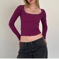 thumbnail image 4 of Women Y2K Long Sleeve Shirt Top Fairy Grunge Lace Trim Square Neck Vintage T-Shirts Aesthetic Teen Girls Slim Fit Tee Top, 4 of 6