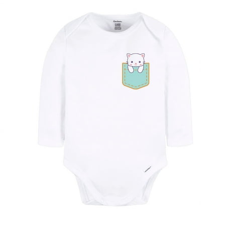 Cute Cat Baby Bodysuit Toddler & Kids T-Shirt Soft Cotton Outfit Baby Shower Gift 18m White Long Sleeve