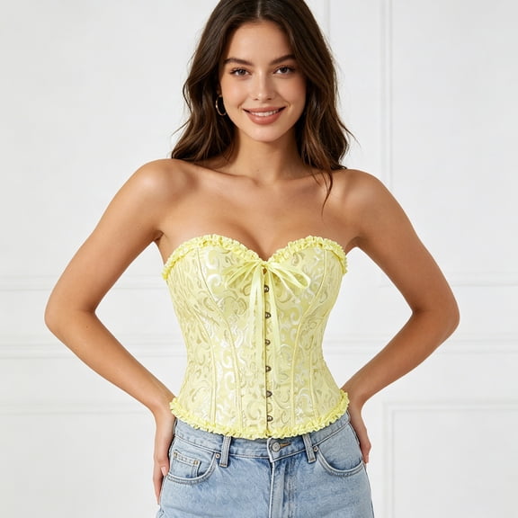 Corset Tops for Women Yellow Bustier Corset Top Lace Waist Push Up Bodysuit