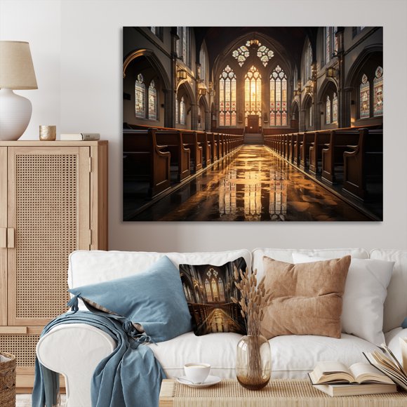 Designart church Oversized Wall art decor, Church Wall art, Lansdcape Church Heavens Beauty , Yellow Traditional Canvas wall art, 20x12 inches