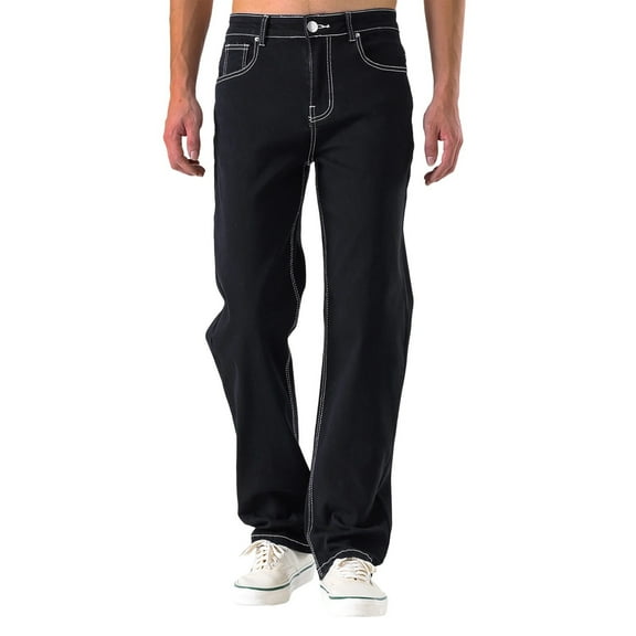 WTOBBY Men's Traditional Straight Leg Jeans Casual Denim Trousers with Classic Fit - Durable Cotton Blend Pants Design for Daily Wear and Long-Lasting Comfort Experience,Black L