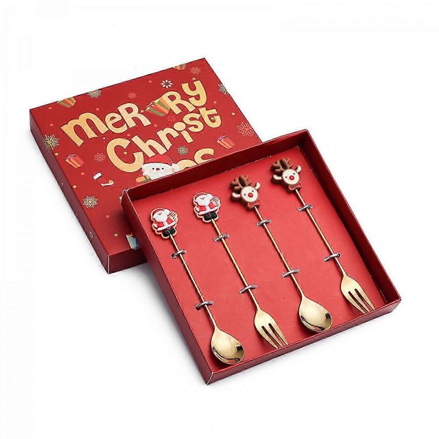 christmas tree Gold Christmas Spoon Christmas Dessert Spoon Fork Stainless Steel Tableware Set Cute Doll With Hand Gift