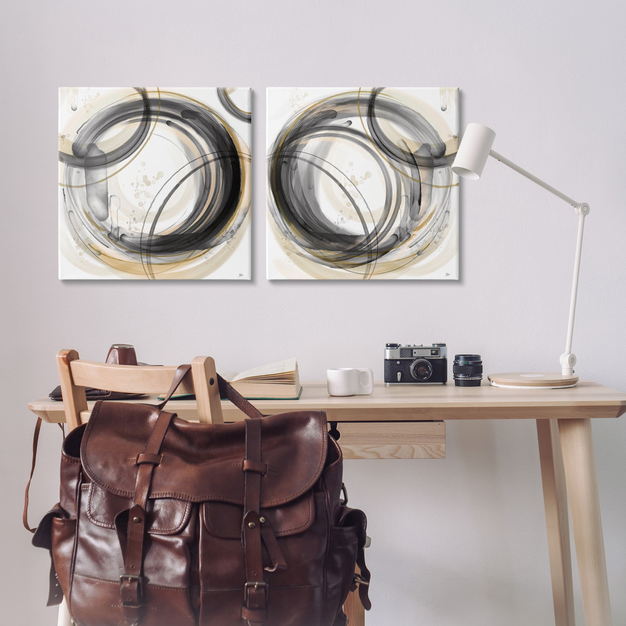 Stupell Industries Concentric Circles Pattern Abstract Painting Gallery Wrapped Canvas Art Print Wall Art, 24 x 24, Set of 2