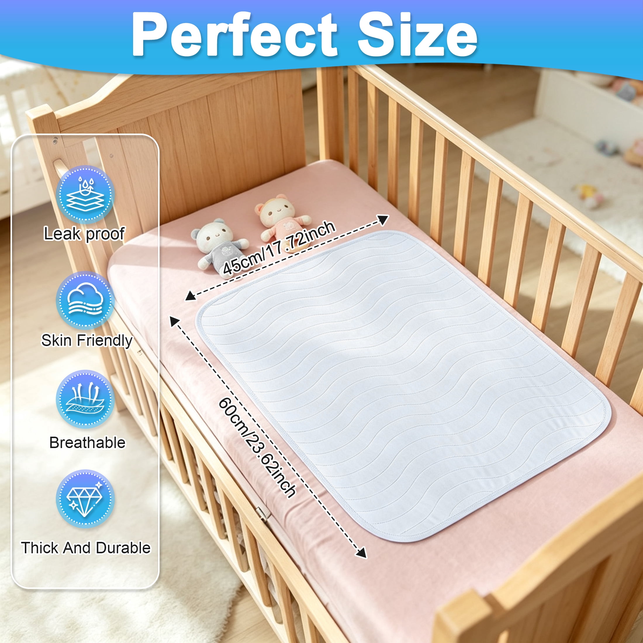 3 Pack Washable Pee Pads, 18×24 Inch Reusable Waterproof Underpads, Absorbent Non-Slip Incontinence Bed Pads for Pets Kids Adults Elderly