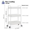 thumbnail image 2 of Carrito metálico rodante de 3 niveles TOOLF con ruedas bloqueables, blanco, 2 of 9