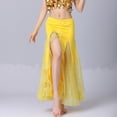 thumbnail image 2 of MOJOGO Women's Belly Dance Skirt High Waiste Sequin Mesh Maxi Skirt Carnival Festival Dress Side Split Performance Skirts Yellow Free Size, 2 of 5